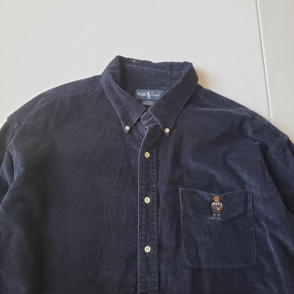 Ralph Lauren Shirt Mens 2XL Blue Corduroy Bear Blaire Button Down Polo Bear